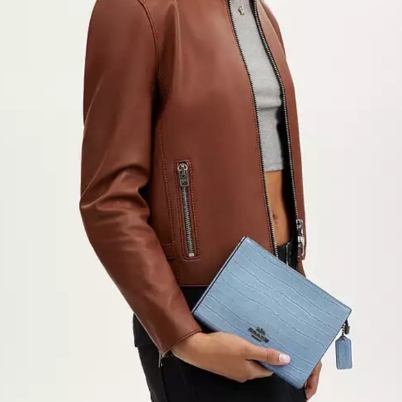 Coach Klare Crocodile Embossed Leather Crossbody Bag in Cornflower Blue - Picture 2 of 11